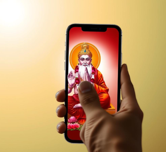 This image highlights the fusion of technology and spirituality, showcasing mobile applications