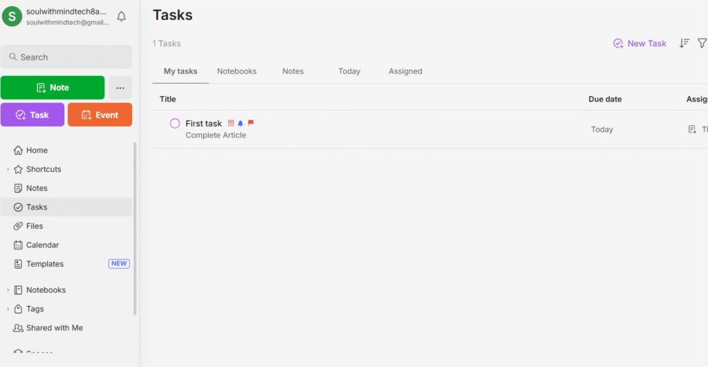 Evernote dashboard displaying organized notes, task lists, and productivity tools for seamless digital organization