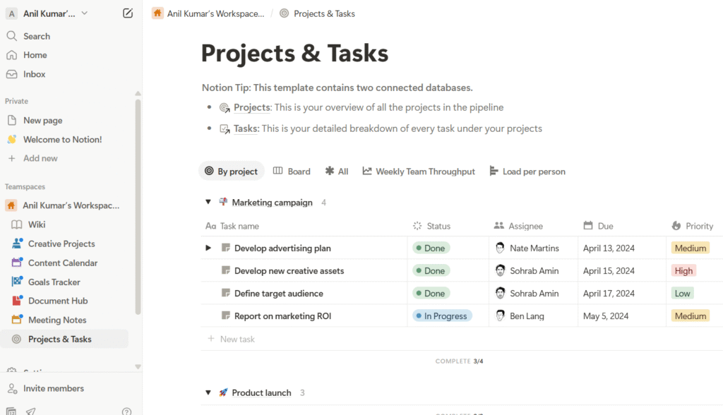Notion dashboard interface showcasing organized workspaces, task lists, and productivity tools for efficient workflow management
